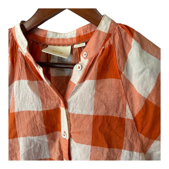 Anthropologie Maeve Orange Gingham Button Down Short Sleeve. Size XS - Picture 4 of 11